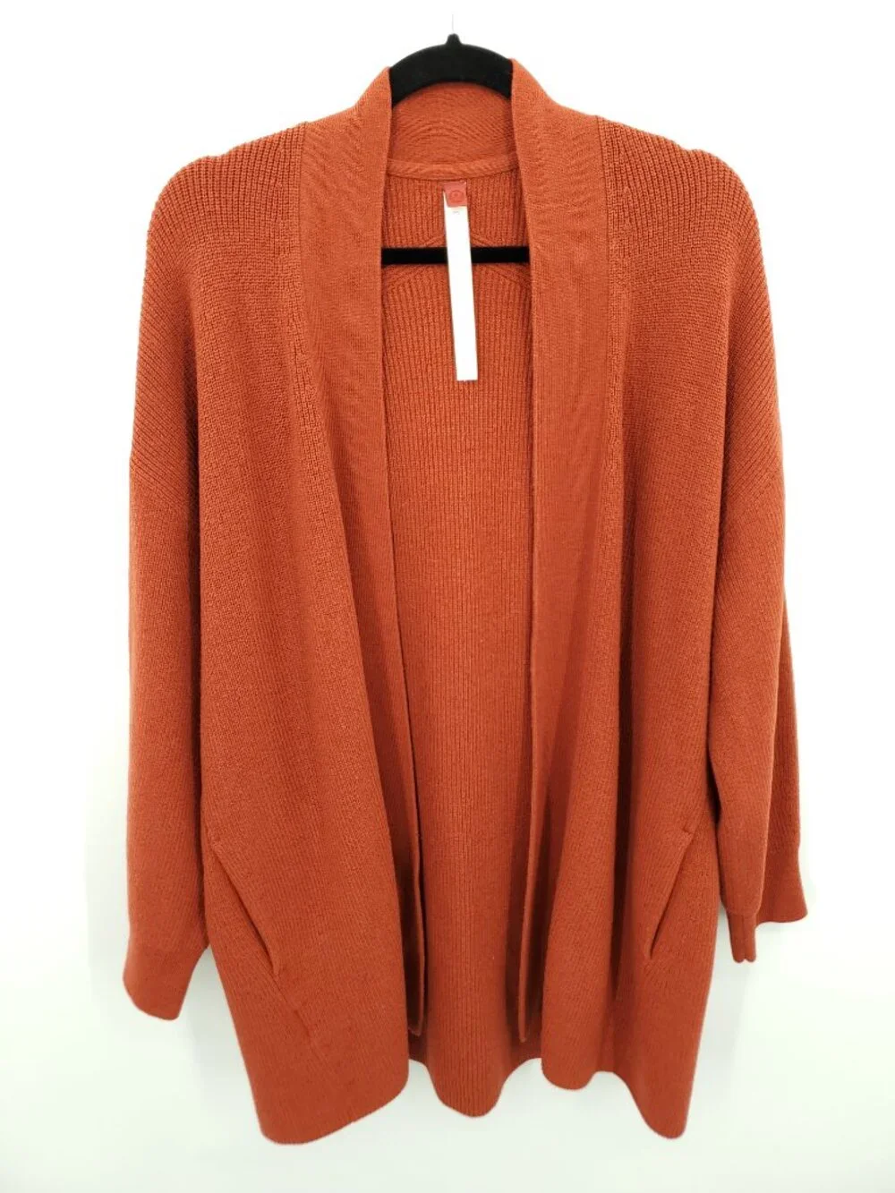 Lululemon Merino Wool-Blend Ribbed Long Wrap Sweater Sz 10 Cayenne Rust Orange